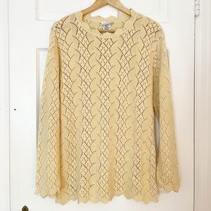 Vintage Yarnworks Open Knit Sweater Butter Yellow Womens Small 100% Cotton